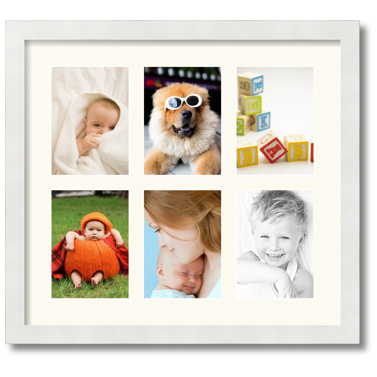 ArtToFrames Collage Photo Picture Frame with 6 - 5x7 inch Openings, Framed in White with Over 62 Mat Color Options and Plexi Glass (CSM-3966-2041)
